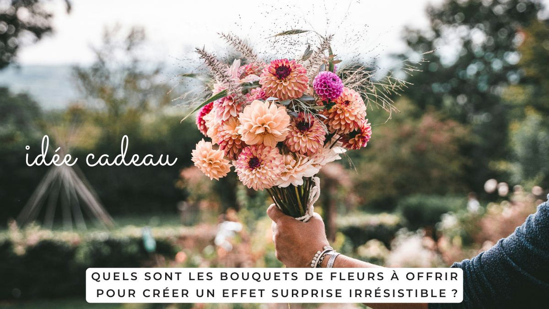 Bouquet de fleurs colorées tenu à la main dans un jardin, idée cadeau surprise pleine de tendresse.
